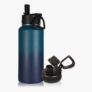 Insulated Stainless Steel Sports Water Bottle - Leak Proof w/ 2 Lids